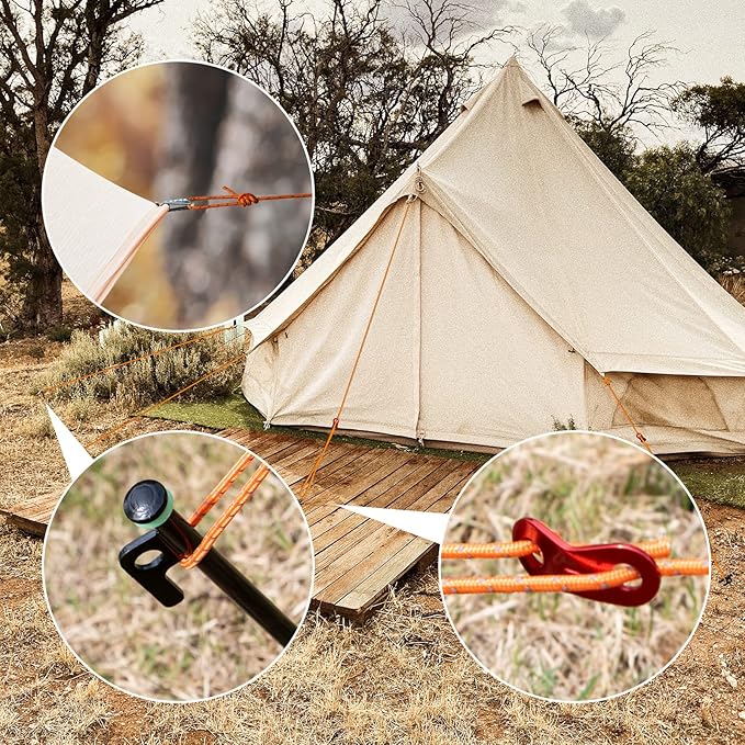 10 inch Tent Stakes Heavy Duty 12 PCS Camping Tent Stakes for Yard and Ground with Reflective Camping Ropes and Pegs Bag(Black)