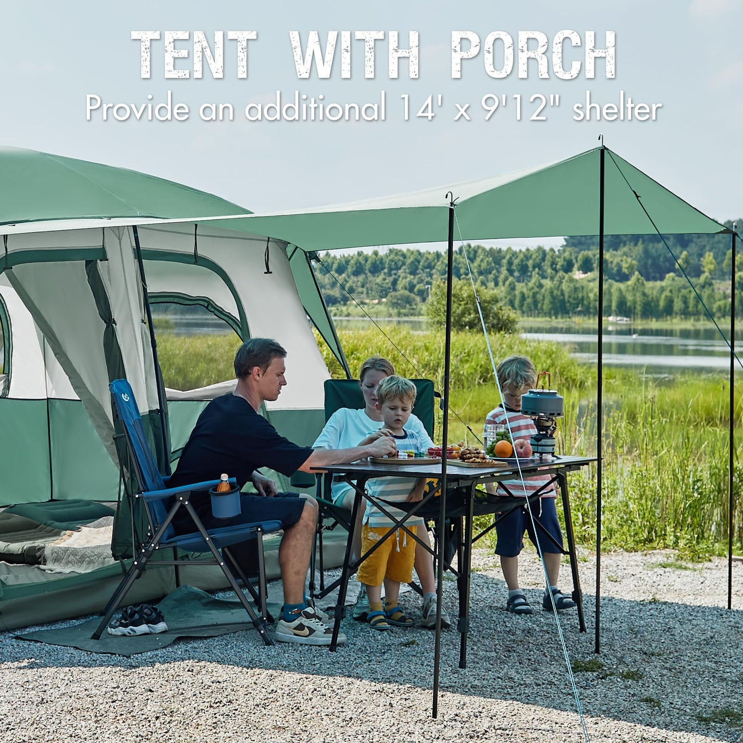 PORTAL 8 Person Family Camping Tent with Porch, Weather Resistant Camping Tents with Rainfly, Large Cabin Tents with 2 Room, Easy Set Up Tent for Outdoor Camping, Backyard