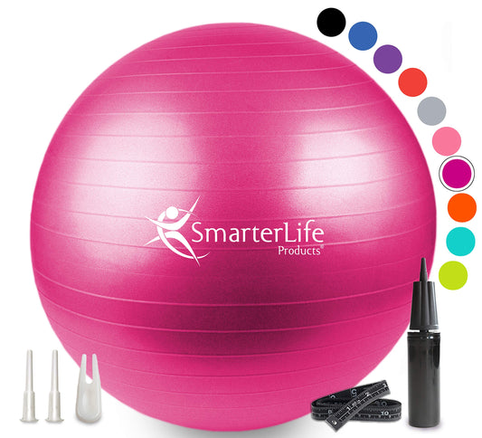 SmarterLife Workout Exercise Ball for Fitness, Yoga, Balance, Stability, or Birthing, Great as Yoga Ball Chair for Office or Exercise Gym Equipment for Home, Non-Slip Design (45 cm, Fuchsia)