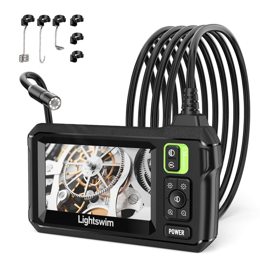 Industrial HD Digital Borescope, Lightswim 1080P 4.3" IPS Endoscope Inspection Camera with Handheld IP67 Waterproof Snake Sewer with 8 LED Lights 16.5ft Semi-Rigid Cable
