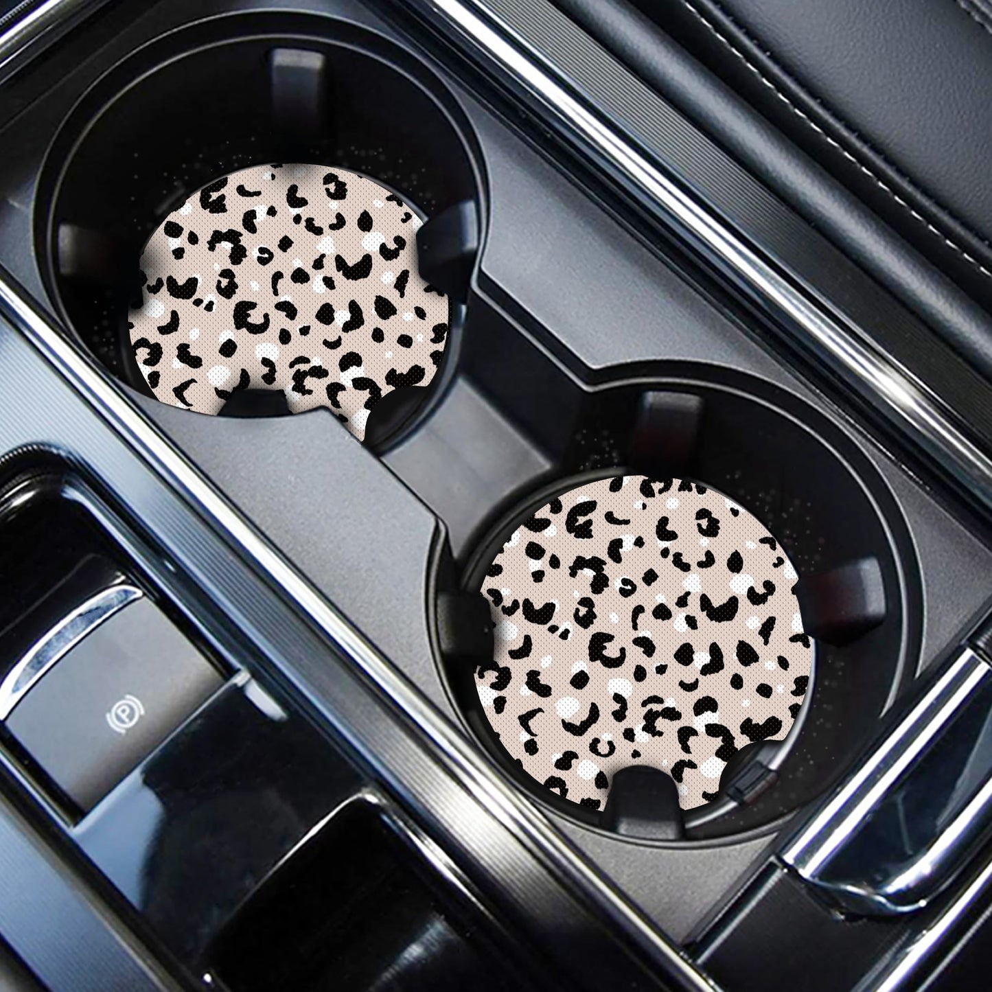 Cute Cup Holder Coasters for Your Car with Fingertip Grip, Auto Accessories for Women & Men,Pack of 2 (Snow Leopard)