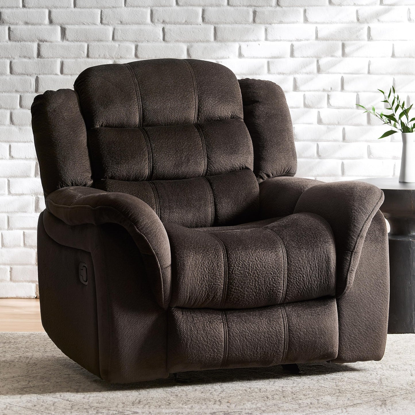 Oversized Recliner Chair, Glider Recliner Nursery Chair, Manual Recliner Chairs for Adults, Brown Fabric Recliner Sofa with Retractable Footrest & Tufted Design, Large Recliner Chair for Bedroom