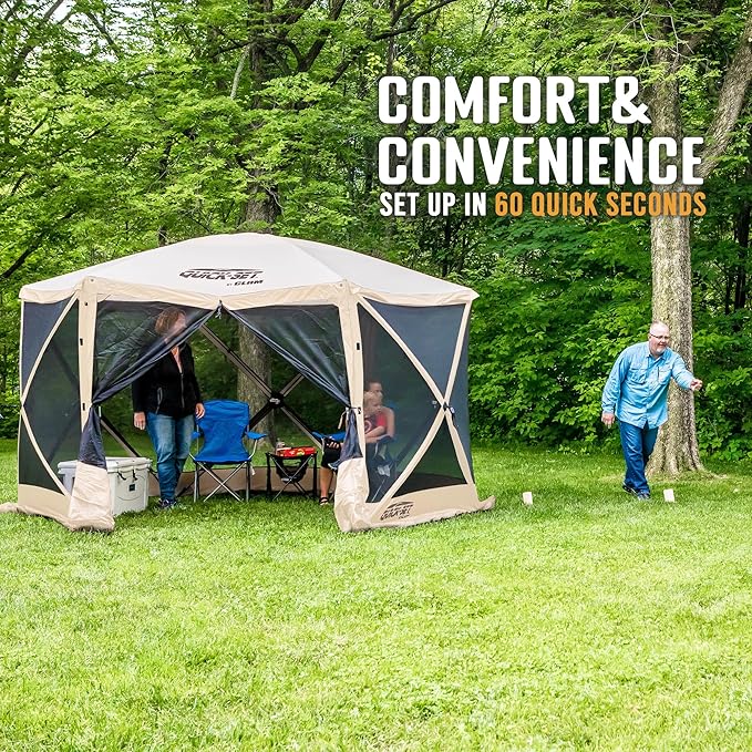 CLAM Quick-Set Escape 12 x 12 Foot Portable Pop Up Camping Outdoor Gazebo 6 Sided Canopy Shelter + 2 Pack of Wind and Sun Panels