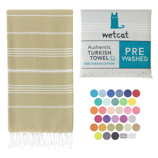 WETCAT Turkish Beach Towel Oversized 38x71 100% Cotton Sand Free Quick Dry Extra Large Light Travel Towel for Adults Beach Accessories Gifts - Pale Olive Green