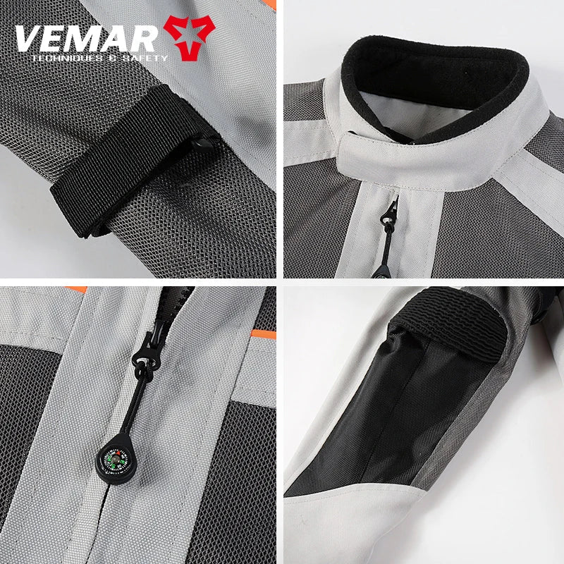 New Vemar Men Motorcycle Coat Summer Breathable Mesh Moto Jacket CE1/2 EVA Protective Gear Motorbike Clothing Jacket Black/Gray