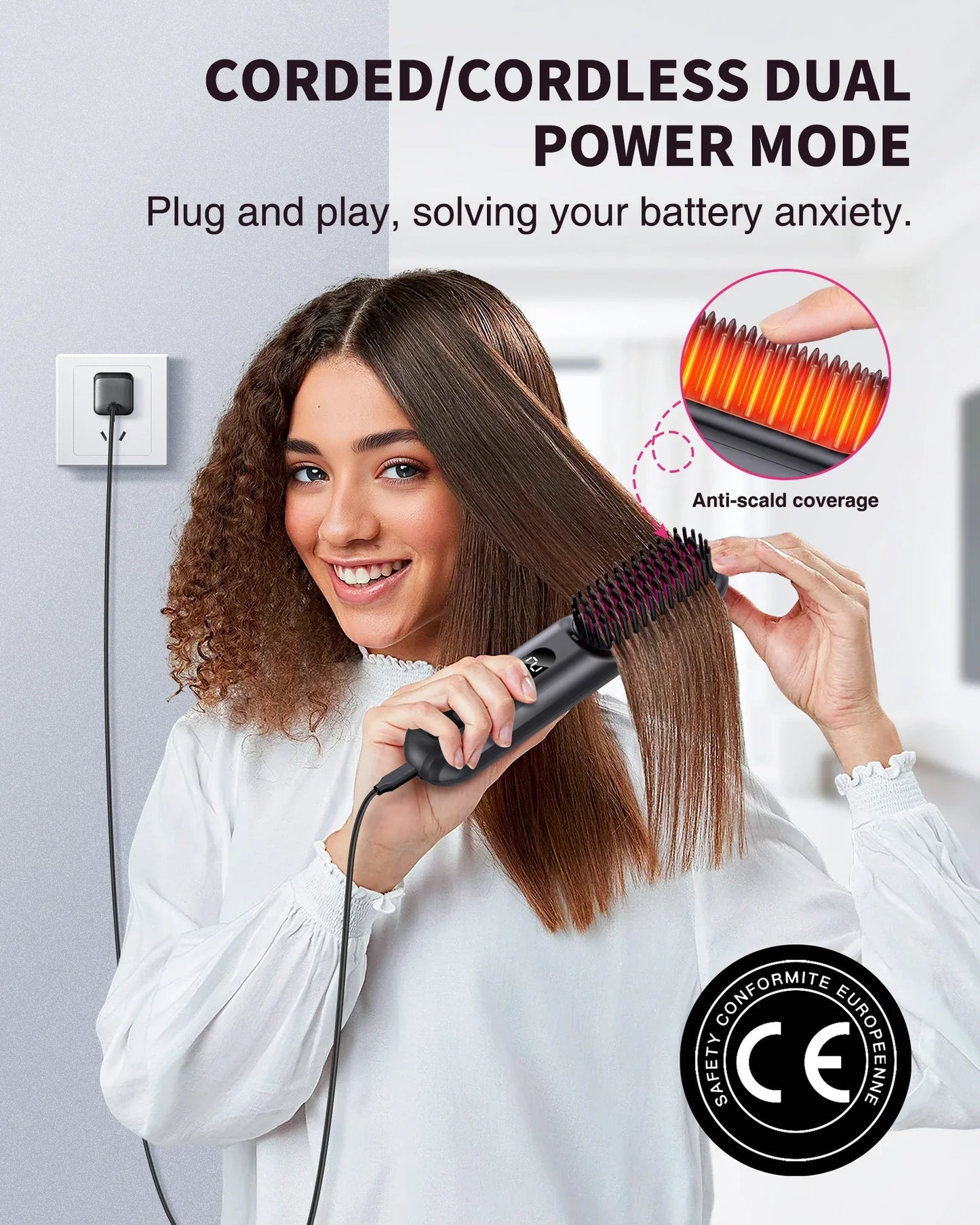 Cordless Hair Straightener Portable Brush