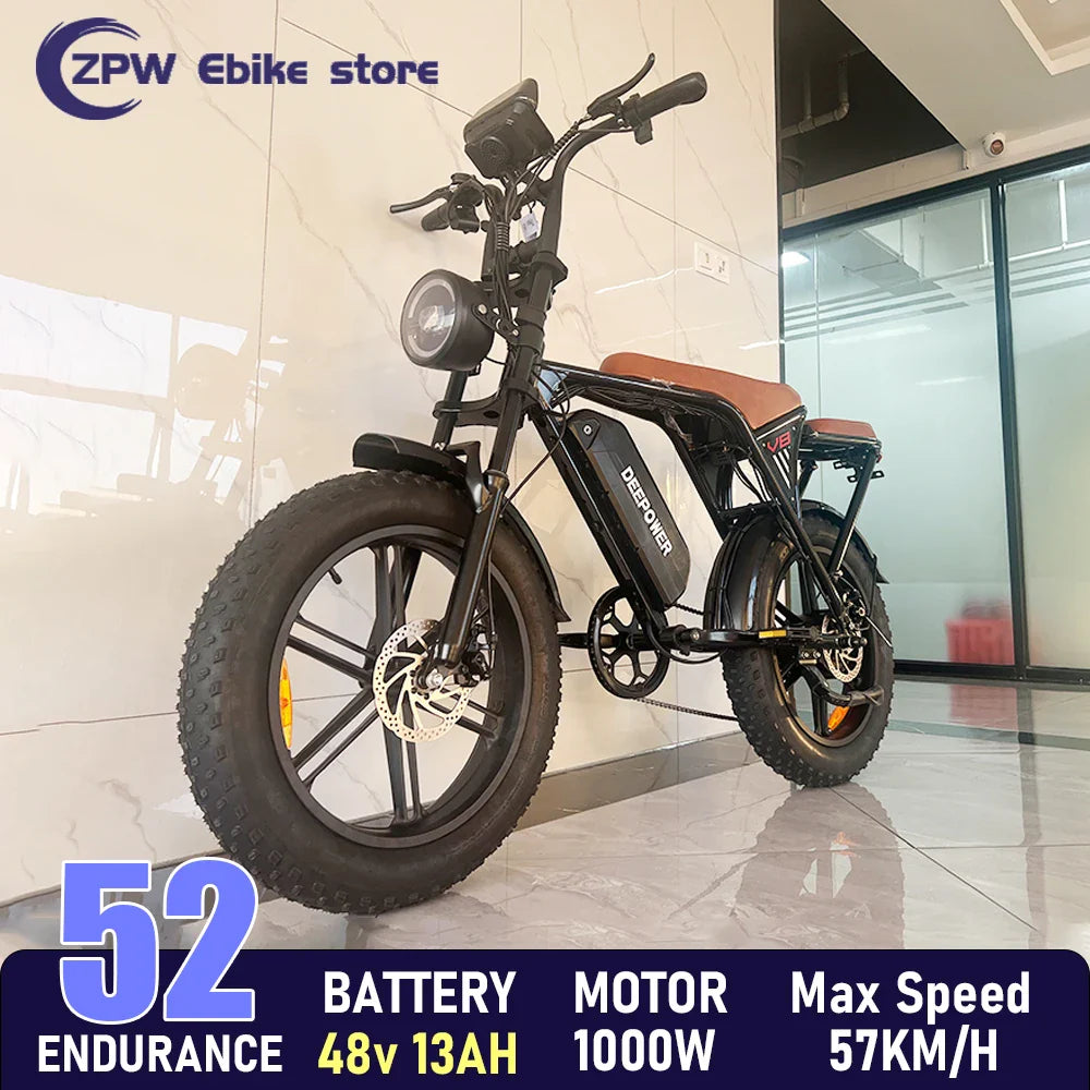ZPW V8 Max 1000W Fat Tire Electric Bike – 55KMH