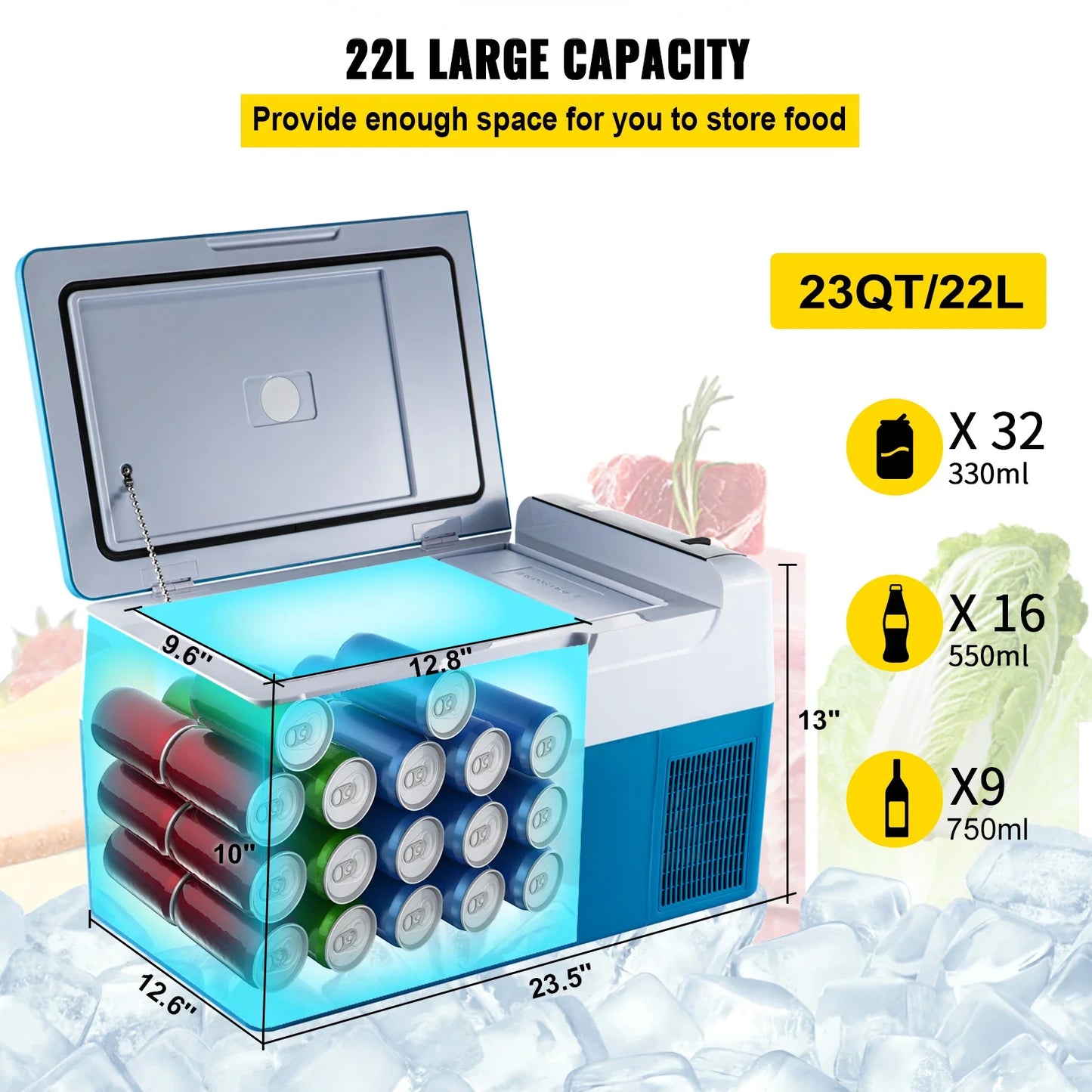 12 Volt VEVOR Car Mini Refrigerator 22L