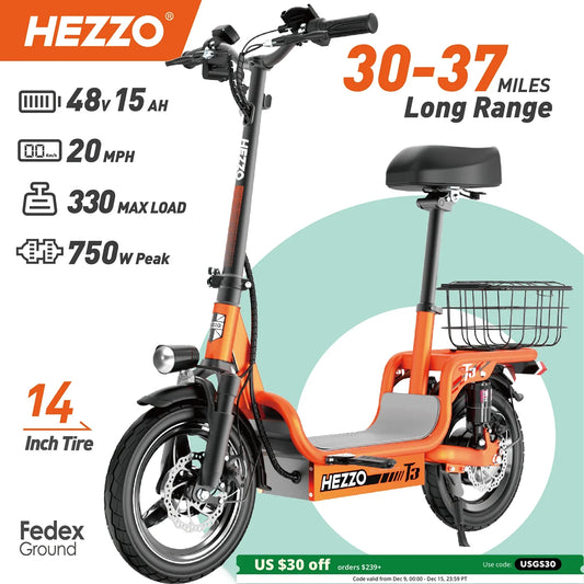 HEZZO 500W Electric Scooter – Seat & Basket, 20MPH