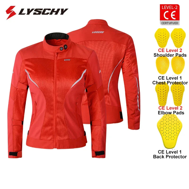 LYSCHY Motorcycle Jacket Summer Mesh Breathable Reflective Motorbike Jacket Men Women CE2 Level Motocross Jacket Riding Clothing