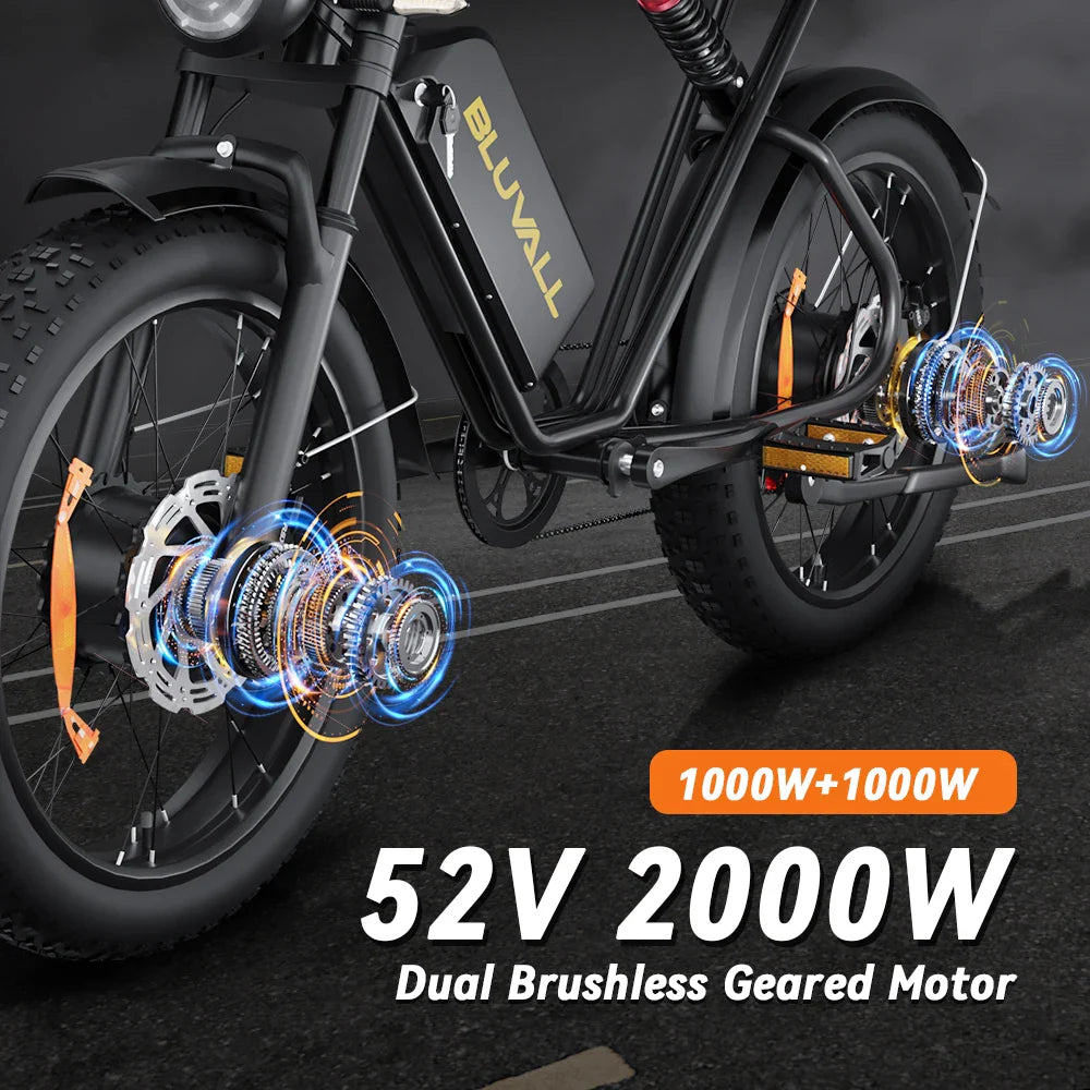 Bluvall K10 Dual Motor Electric Bike – 35MPH, 160 Miles