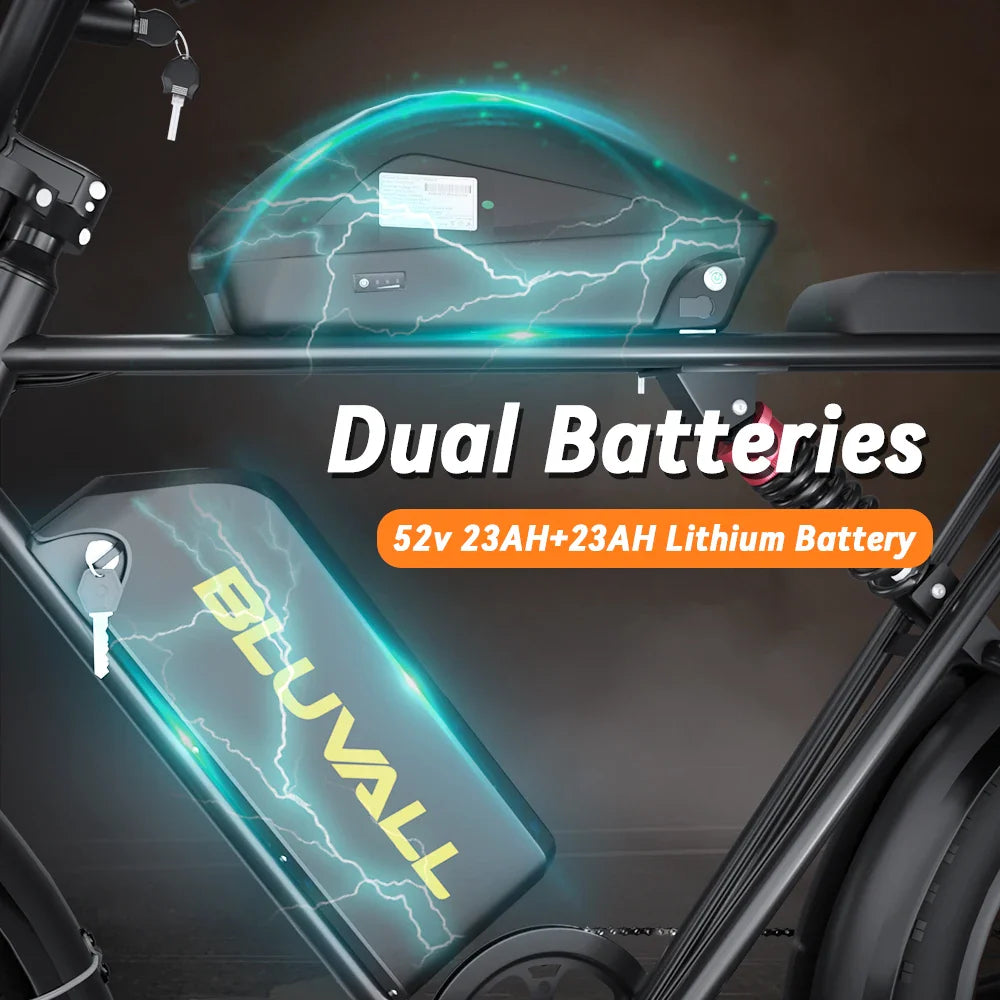 Bluvall K10 Dual Motor Electric Bike – 35MPH, 160 Miles