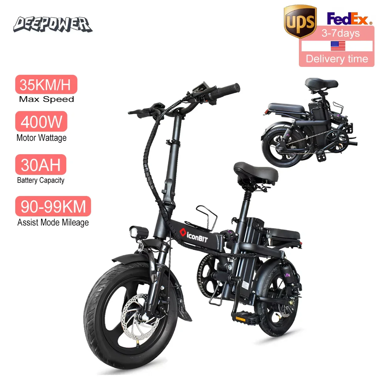 400W Fat Tire Folding Ebike – 48V 30AH
