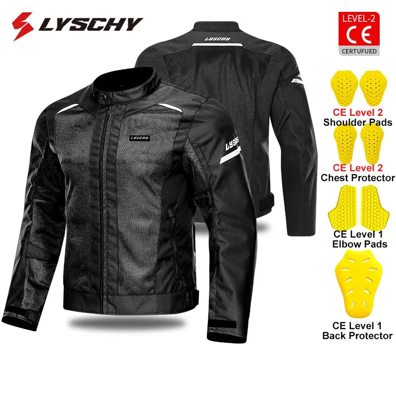 LYSCHY Motorcycle Jacket Summer Mesh Breathable Reflective Motorbike Jacket Men Women CE2 Level Motocross Jacket Riding Clothing