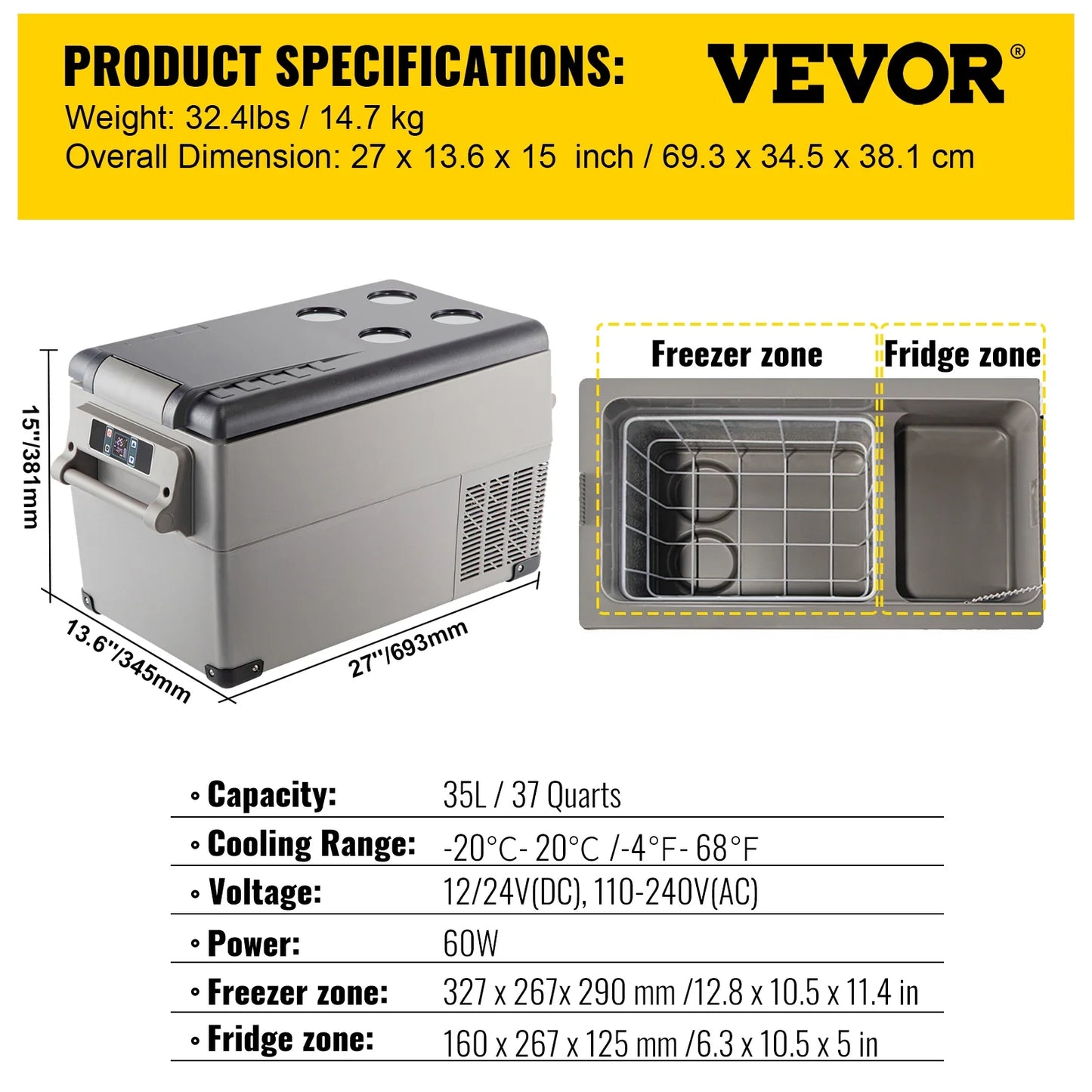 12 Volt VEVOR Car Mini Refrigerator for Camping