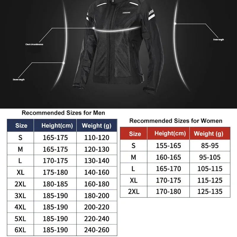 LYSCHY Motorcycle Jacket Summer Mesh Breathable Reflective Motorbike Jacket Men Women CE2 Level Motocross Jacket Riding Clothing