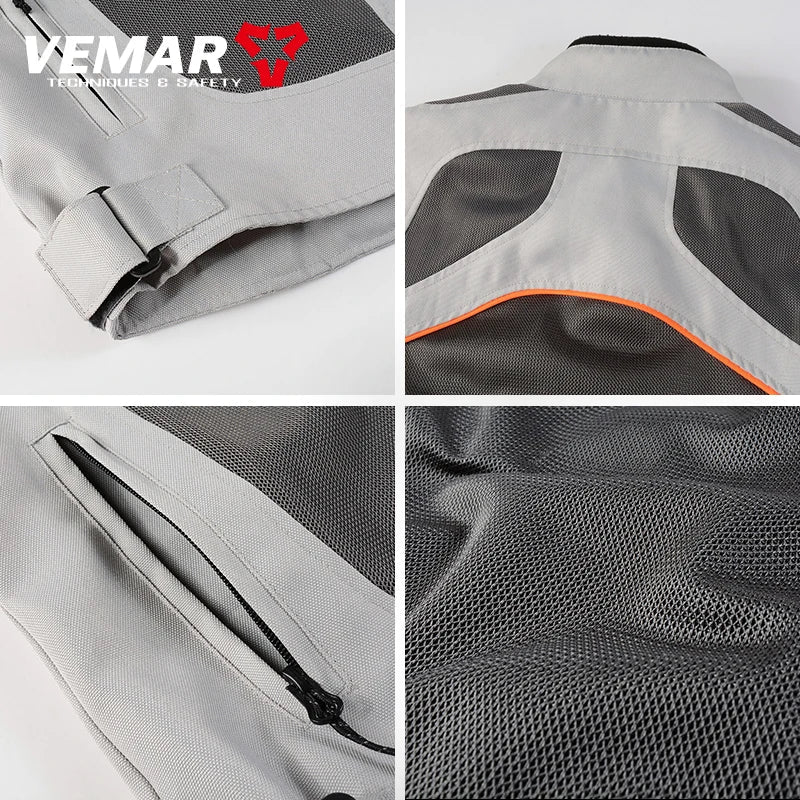 New Vemar Men Motorcycle Coat Summer Breathable Mesh Moto Jacket CE1/2 EVA Protective Gear Motorbike Clothing Jacket Black/Gray