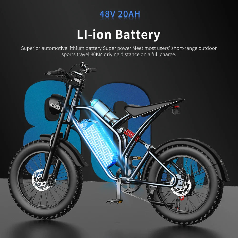 EKX T1 1000W Fat Tire Electric Bike – 48V 20Ah