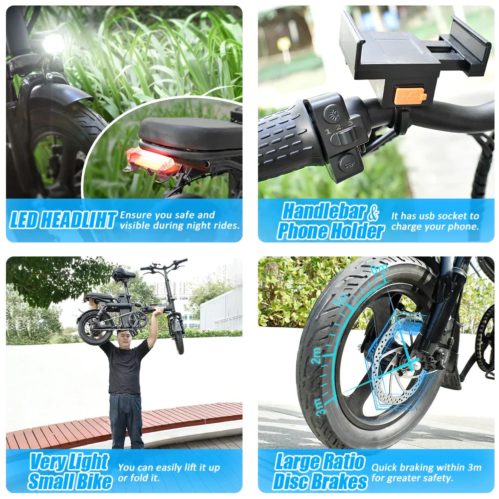 400W Fat Tire Folding Ebike – 48V 30AH