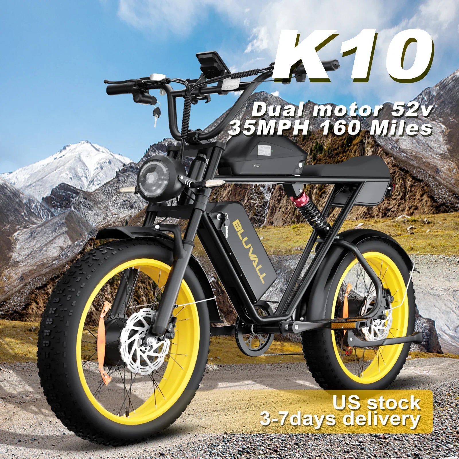 Bluvall K10 Dual Motor Electric Bike – 35MPH, 160 Miles