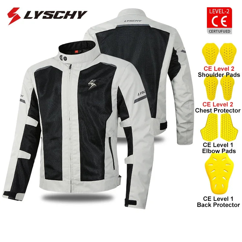 LYSCHY Motorcycle Jacket Summer Mesh Breathable Reflective Motorbike Jacket Men Women CE2 Level Motocross Jacket Riding Clothing
