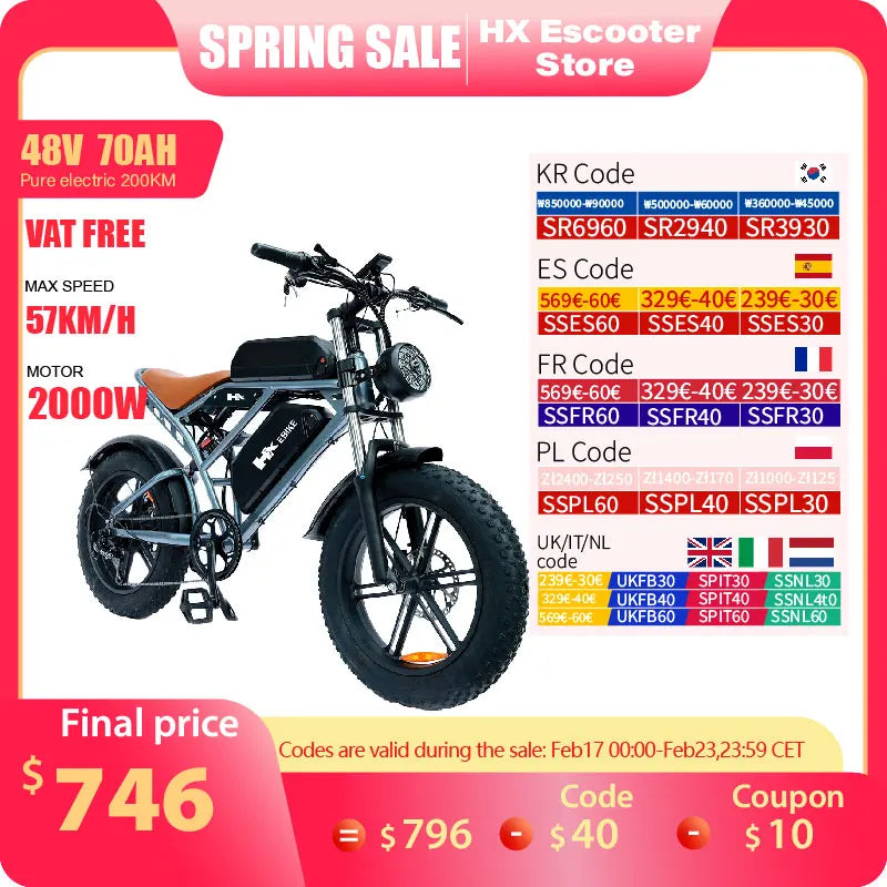 HX Q20PRO 2000W Fat Tire Electric Bike