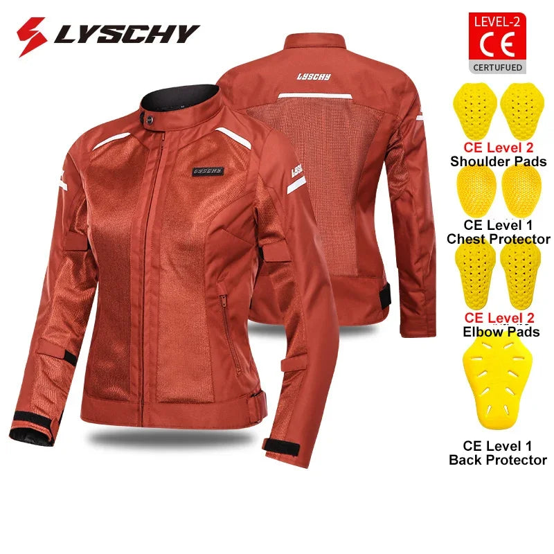 LYSCHY Motorcycle Jacket Summer Mesh Breathable Reflective Motorbike Jacket Men Women CE2 Level Motocross Jacket Riding Clothing