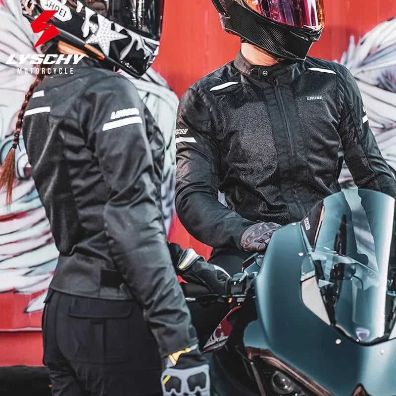 LYSCHY Motorcycle Jacket Summer Mesh Breathable Reflective Motorbike Jacket Men Women CE2 Level Motocross Jacket Riding Clothing