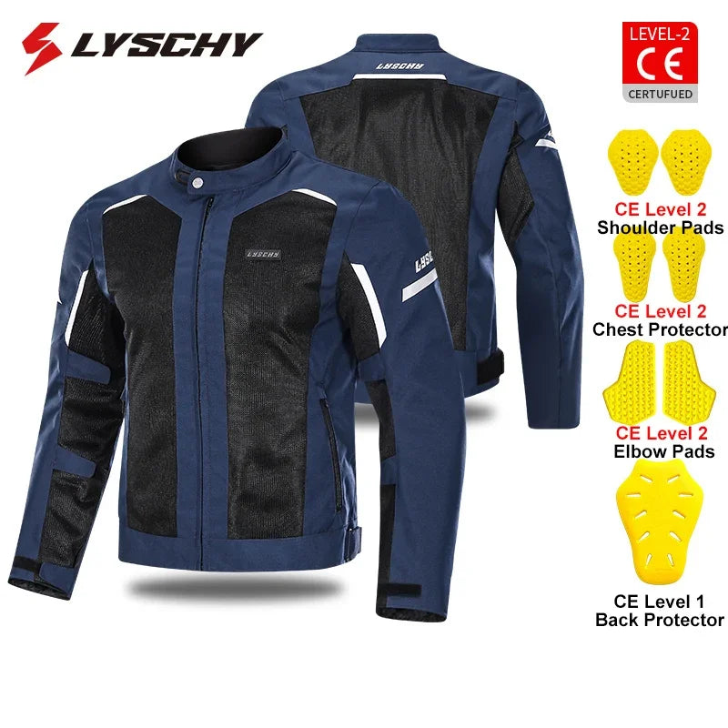 LYSCHY Motorcycle Jacket Summer Mesh Breathable Reflective Motorbike Jacket Men Women CE2 Level Motocross Jacket Riding Clothing
