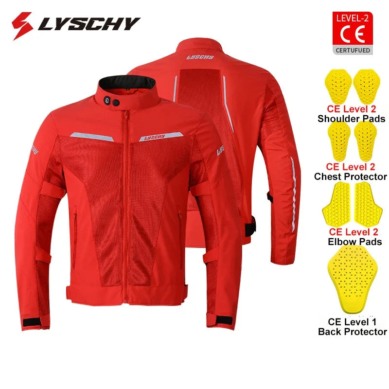 LYSCHY Motorcycle Jacket Summer Mesh Breathable Reflective Motorbike Jacket Men Women CE2 Level Motocross Jacket Riding Clothing