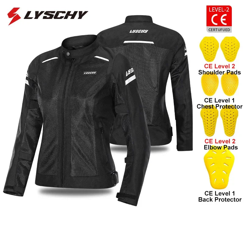 LYSCHY Motorcycle Jacket Summer Mesh Breathable Reflective Motorbike Jacket Men Women CE2 Level Motocross Jacket Riding Clothing