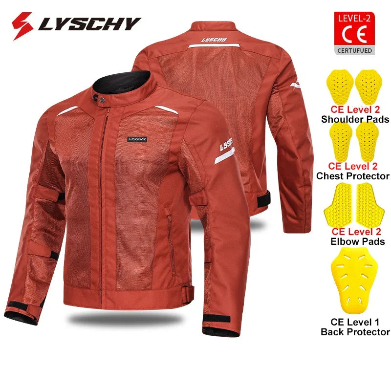 LYSCHY Motorcycle Jacket Summer Mesh Breathable Reflective Motorbike Jacket Men Women CE2 Level Motocross Jacket Riding Clothing