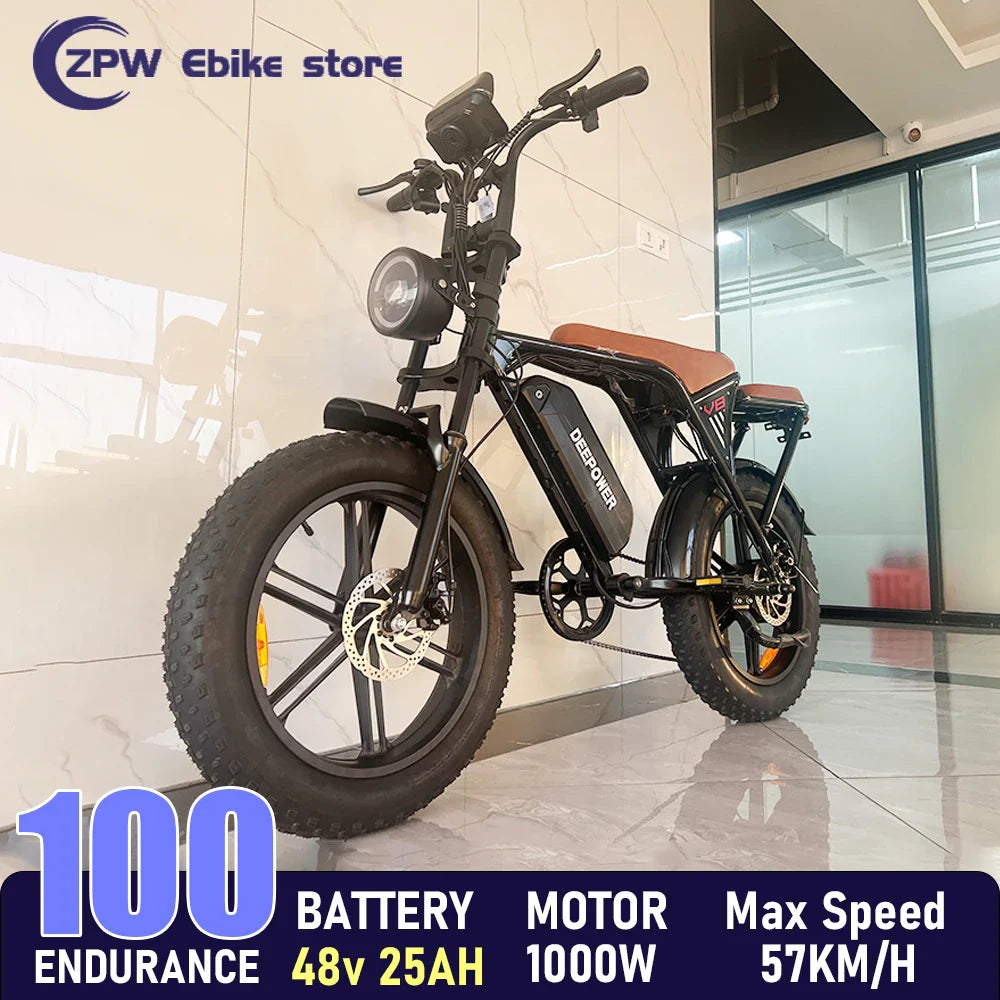 ZPW V8 Max 1000W Fat Tire Electric Bike – 55KMH